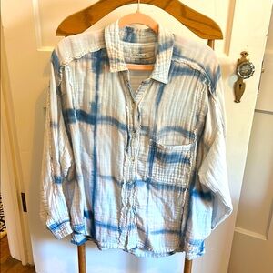We the Free 100% Cotton Button Down Tie Dye Raw Hem Shirt